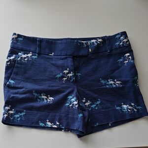Ann Taylor Navy Flamingo-Print Jean Shorts